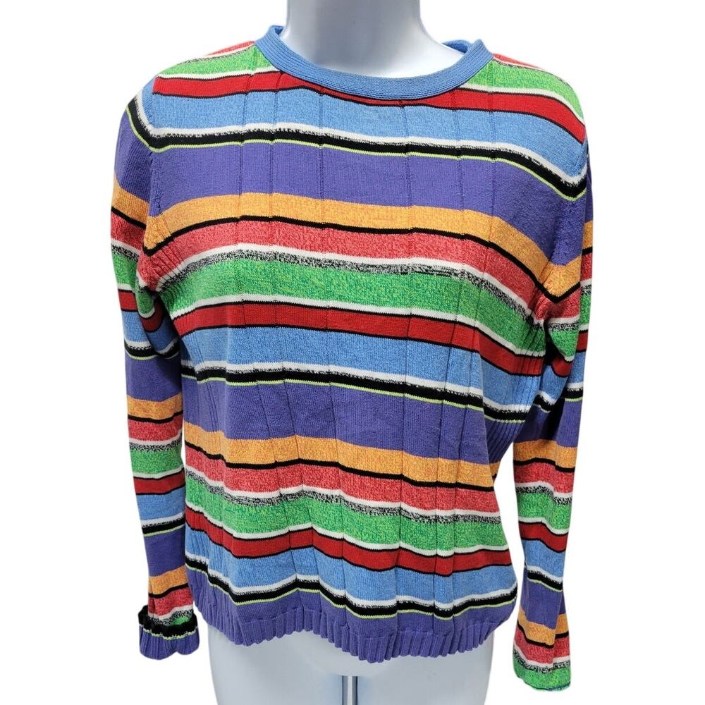 VTG 90's Susan Bristol Womens Small Sweater Pullover Stripe Red Orange Green